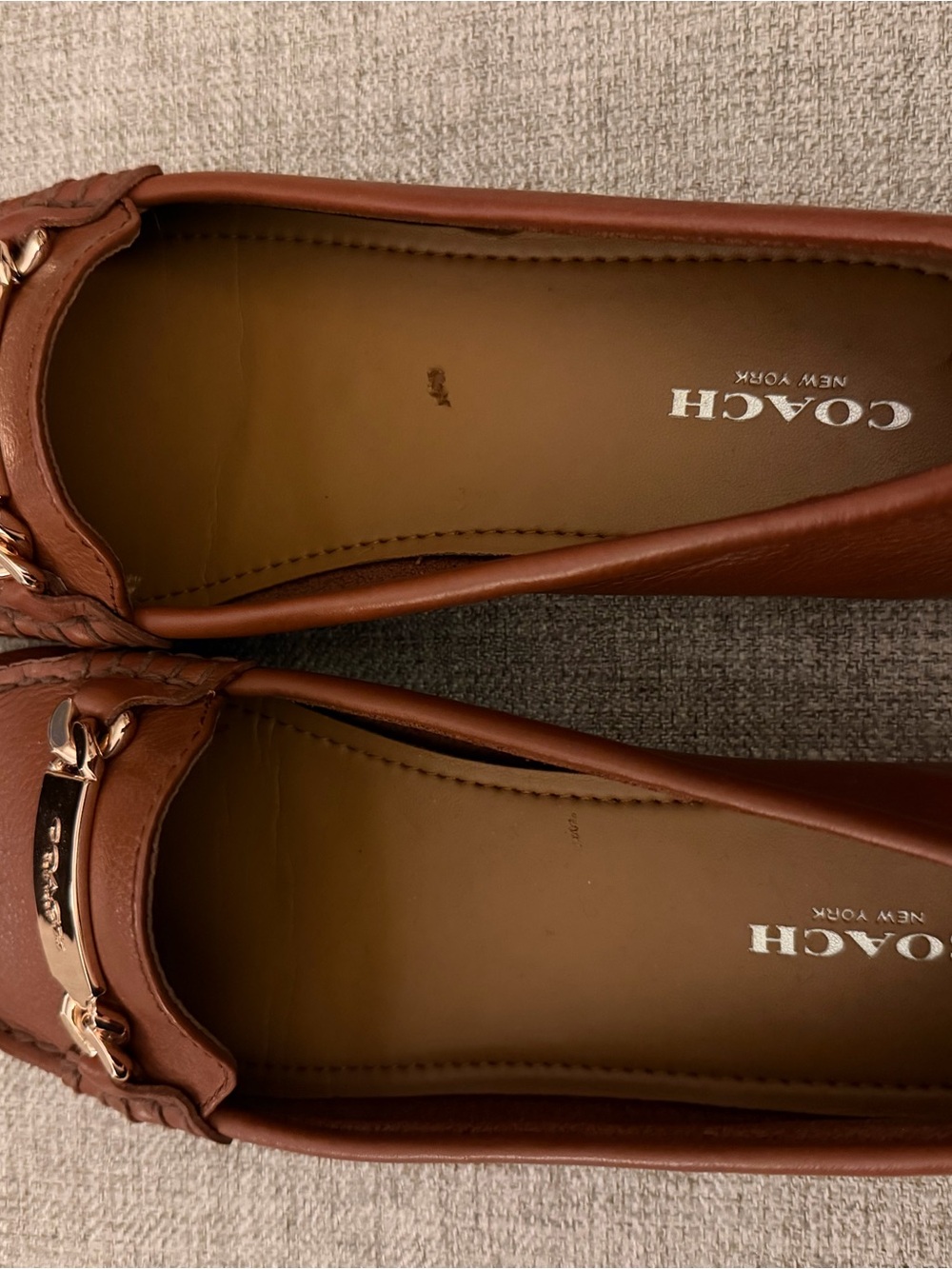 Coach Brown Leather Moccasin Loafers with Gold Plaque - Picture 5 of 10